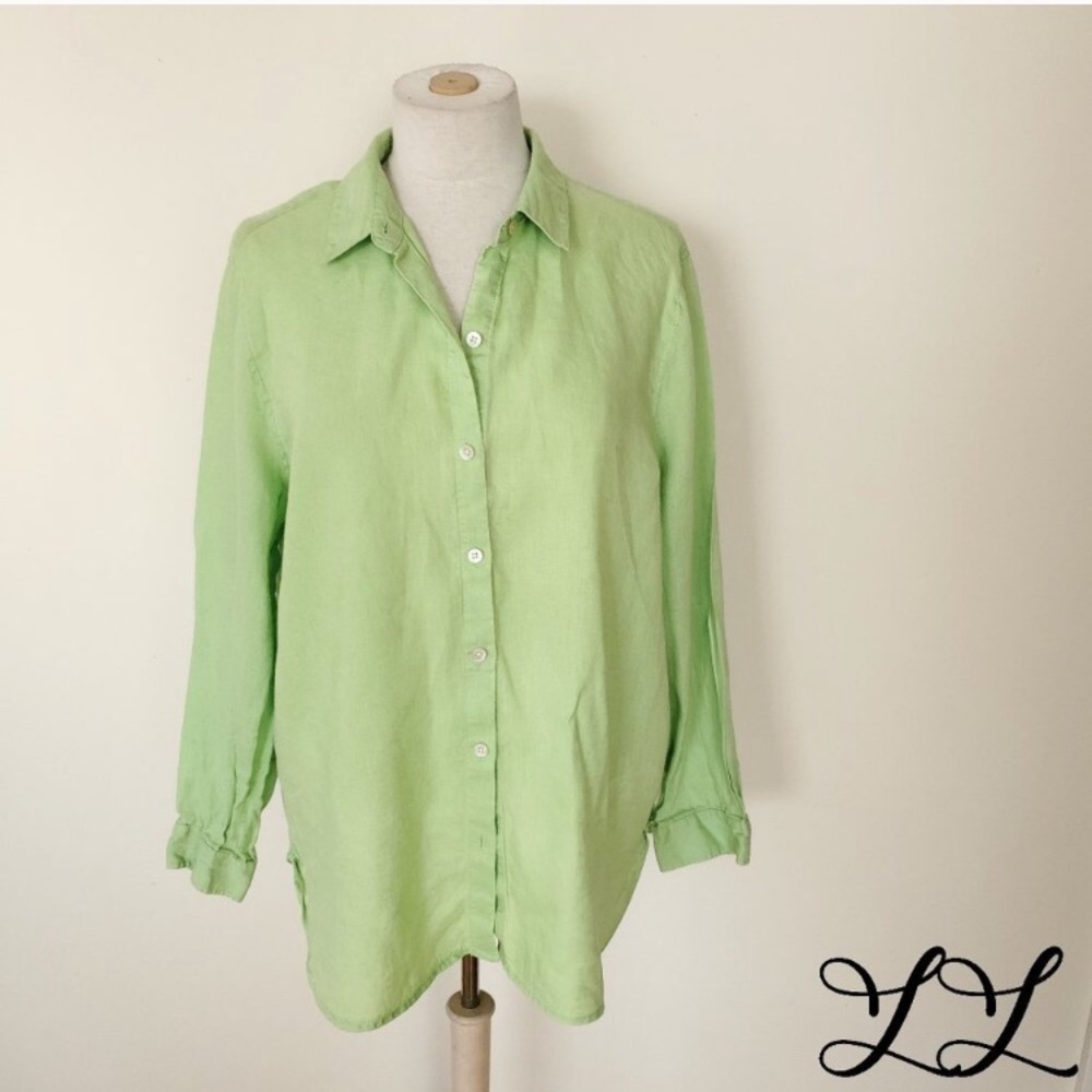 J. Jill Shirt Button Down All Linen Green Bright